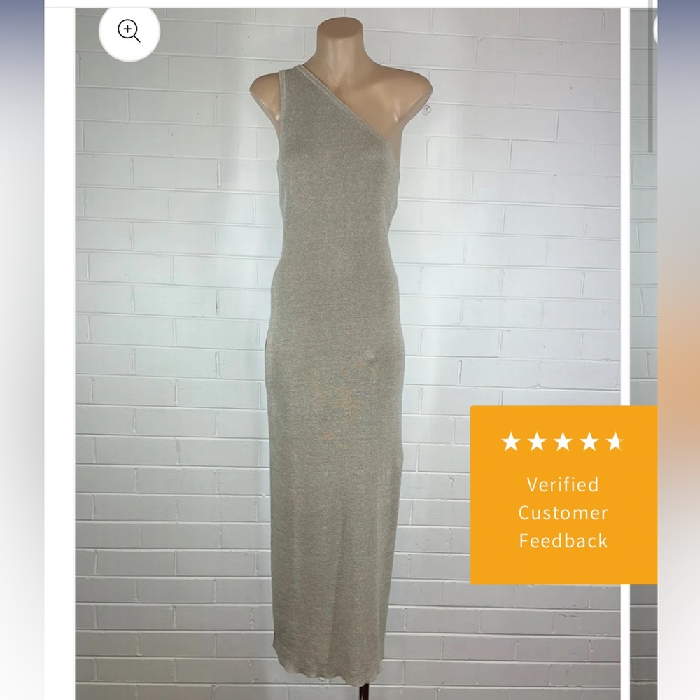Venroy Knitted Linen Open Back Maxi Dress Sz M Taupe color